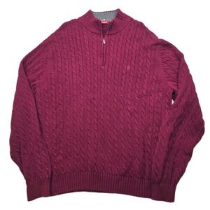 IZOD Cable Knit Quarter Zip Sweater Mens XL Burgundy‎ Red Chunky